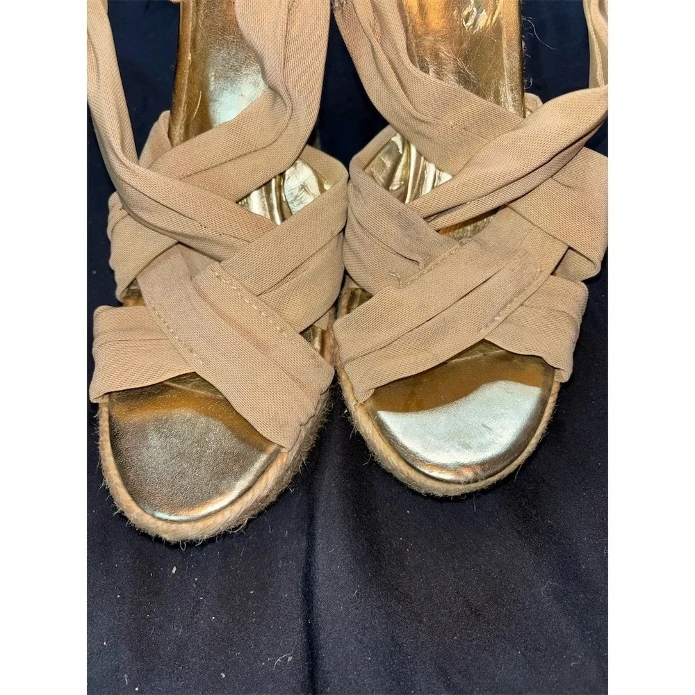Nine West Lexi Womens Espadrille Wedge Sandals Beige Open Toe Size 10 M